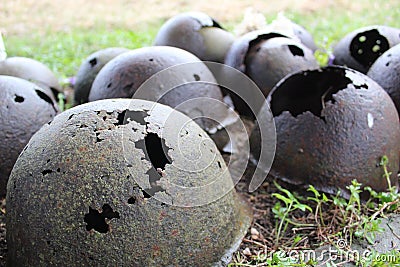 Helmets of Soviet soldiers of the Great Patriotic War Stock Photo