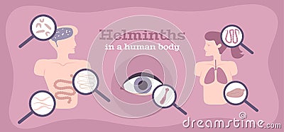 Helminth Worms Flat Poster Vector Illustration
