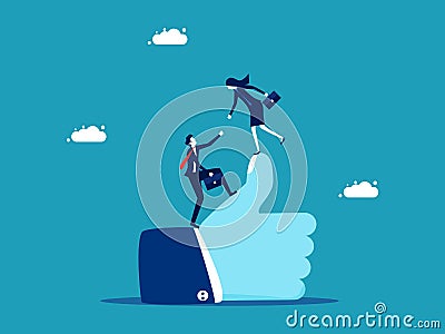 Help allies reach the top. two businesswomen and thumbs up hand sign Vector Illustration
