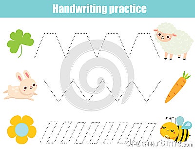 Help animals find food. Handwriting practice sheet. Educational children game. Tracing lines. early education worksheet for kids Vector Illustration