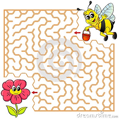 Help bee find path to flower. Labyrinth. Maze game for kids Vector Illustration