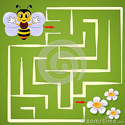 Help bee find path to flower. Labyrinth. Maze game for kids Vector Illustration