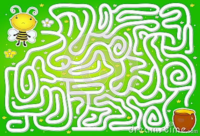 Help bee to find way to pot of honey in a flower maze. Vector Illustration