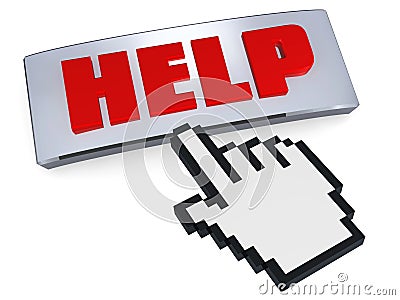 Help button pressed by hand pointer Stock Photo