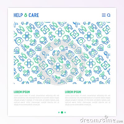 Help and care concept with thin line icons Vector Illustration