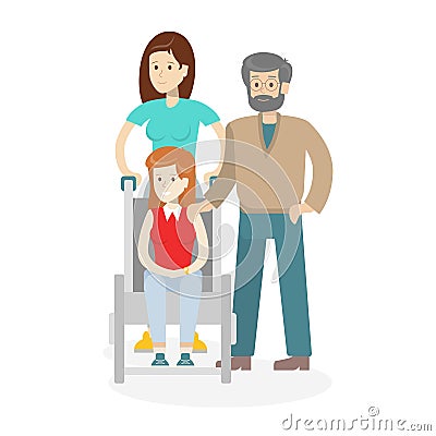 Help and care for disabled. Vector Illustration