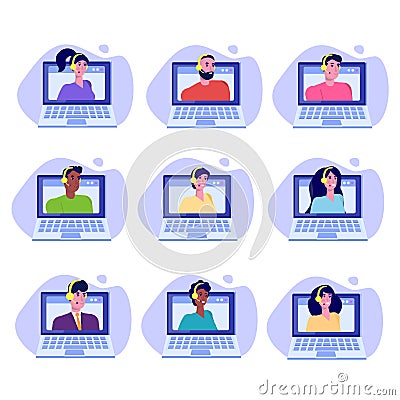 Help desk, Call center consultants avatars. Customer Care concept. Vector Illustration