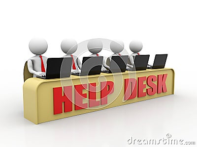 Help Desk Concept, 3D little human character in a Call Center. 3d render Stock Photo