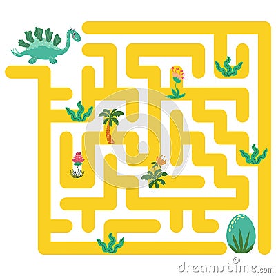 Help dinosaur find path to nest. Labyrinth. Maze game for kids Vector Illustration