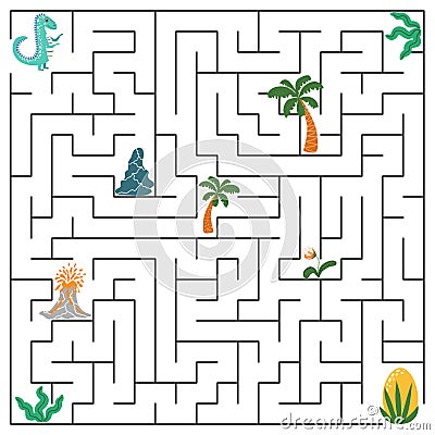 Help dinosaur find path to nest. Labyrinth. Maze game for kids Vector Illustration