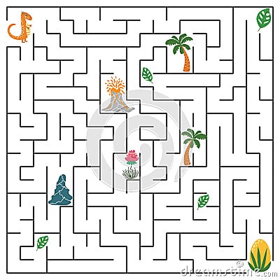 Help dinosaur find path to nest. Labyrinth. Maze game for kids Vector Illustration