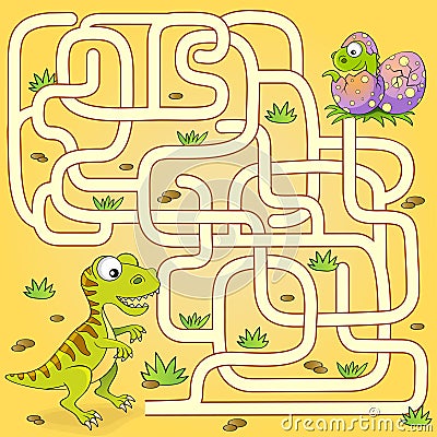 Help dinosaur find path to nest. Labyrinth. Maze game for kids Vector Illustration