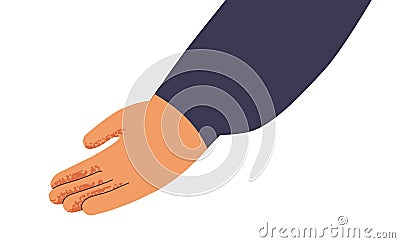 Help hand. Human palm for support and assistance. Care, charity, hope and mercy concept. Arm asking for alms. Flat Vector Illustration