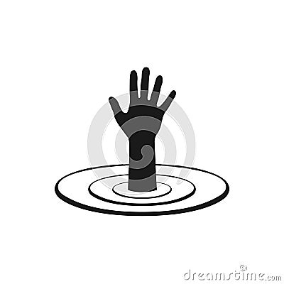 Hand of sinking man over the water Cartoon Illustration