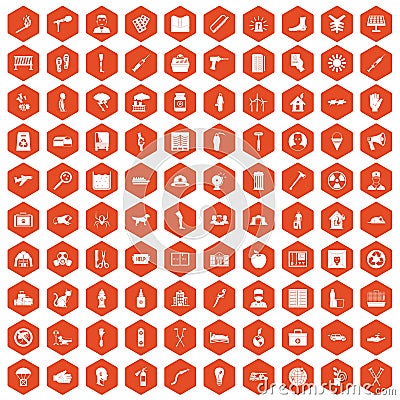 100 help icons hexagon orange Vector Illustration
