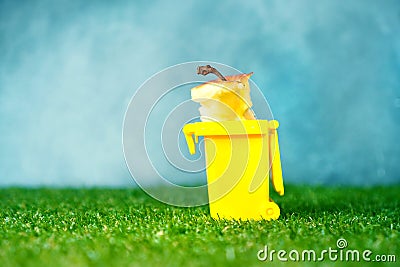 Help keep nature clean and tidy after picnic concept Stock Photo