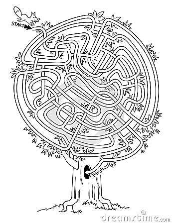 Help the little squirrel through the maze Vector Illustration