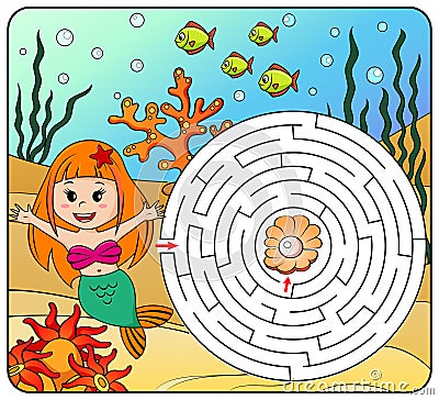 Help mermaid find path to pearl. Labyrinth. Maze game for kids Vector Illustration