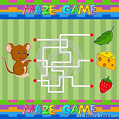 Help mouse find the right path to cheese. Labyrinth. Maze game for kids Vector Illustration