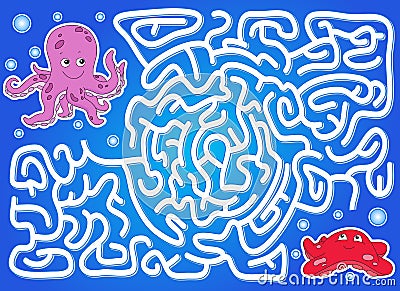 Help octopus to find way to his friend starfish in a maze Vector Illustration