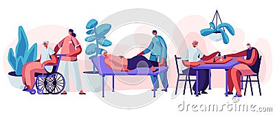 Help Old Disabled People in Nursing Home. Social Worker Community Care of Sick Seniors on Wheelchair, Skilled Nurse Healthcare Vector Illustration