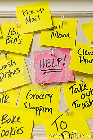 Help, Post it Notes, To Do List Sticky Notes, Overwhelmed Concept, Busy Concept, Need Help Concept Stock Photo