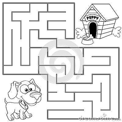 Help puppy find path to his house. Labyrinth. Maze game for kids Vector Illustration