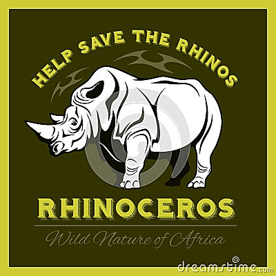 Help save and protect the endangered Rhinos from illegal hunting icon emblem. Vector Illustration