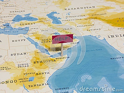 `HELP!` Sign with Pole on Somalia of the World Map Stock Photo