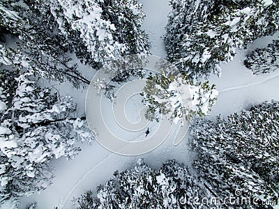 Help! Sos! Aerial Drone photo of a lost hiker in the Colorado Rocky Mountains Stock Photo