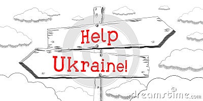 Help Ukraine - outline signpost with two arrows Stock Photo