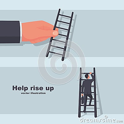 Help up concept. Lider person helps a partner climb the career ladder Vector Illustration