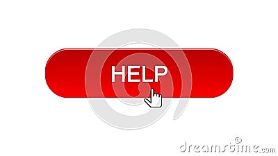 Help web interface button clicked with mouse cursor, red color, support online Stock Photo