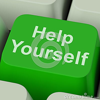 Help Yourself Key Shows Self Improvement Online Stock Photo