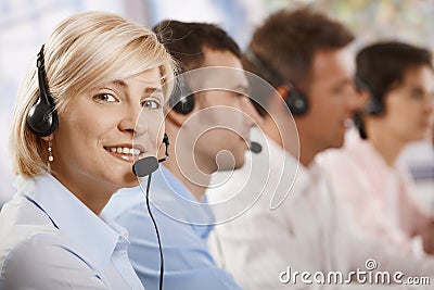 Helpdesk receicving calls Stock Photo