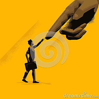 A Helping Hand A Businessman Getting Help From Those Above Him Vector Illustration