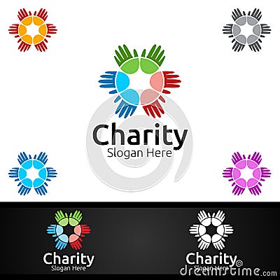 Helping Hand Charity Foundation Creative Logo for Voluntary Church or Charity Donation Vector Illustration