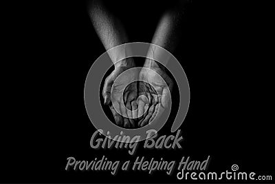 Helping hand concept, Man`s hands palms up, giving care and support, reaching out, Giving back to community Stock Photo