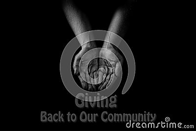 Helping hand concept, Man`s hands palms up, giving care and support, reaching out, Giving back to community Stock Photo