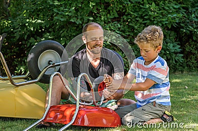 A helping hand from dad Stock Photo