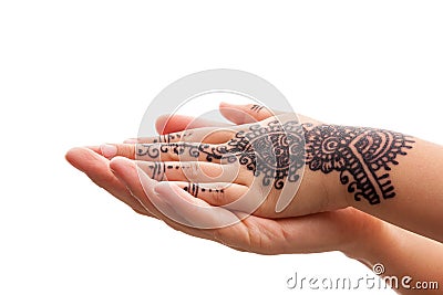 Helping hand with henna tatoo. Stock Photo