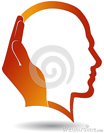 Helping hand mind logo on man head Vector Illustration