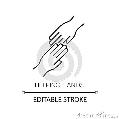 Helping hand pixel perfect linear icon. Thin line customizable illustration. Friendly support, friends assistance Vector Illustration