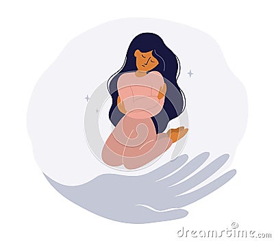 Helping hand for sad young depressed woman Vector Illustration