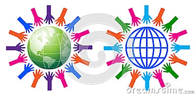 Helping hands around the globe Cartoon Illustration