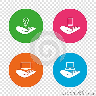 Helping hands icons. Protection and insurance. Vector Illustration