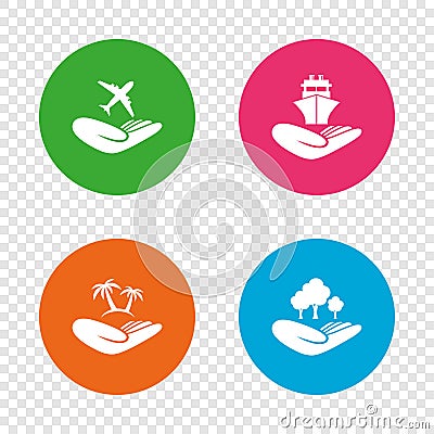 Helping hands icons. Protection and insurance. Vector Illustration