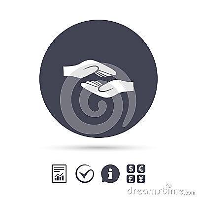 Helping hands sign icon. Charity or endowment. Vector Illustration