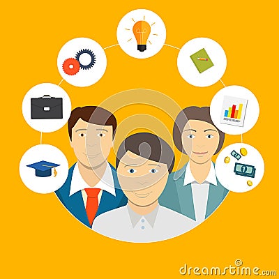 Helping an Individual Person, Student, Business Concept Vector Illustration