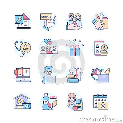 Helping the poor - colorful line design style icon set Vector Illustration